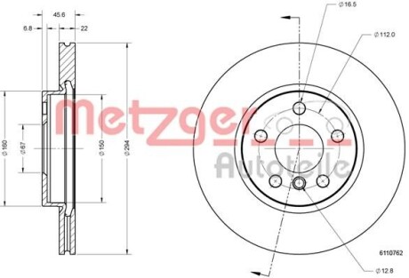 Тормозной диск передний вентилируемый METZGER 6110762