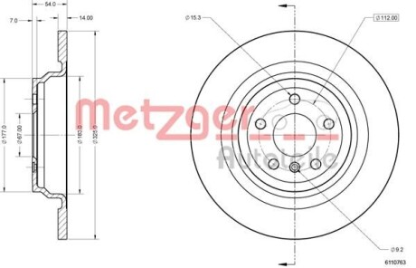 Тормозной диск задний невентилируемый METZGER 6110763