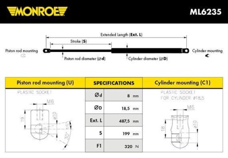 Пружина газовая багажника MONROE ML6235