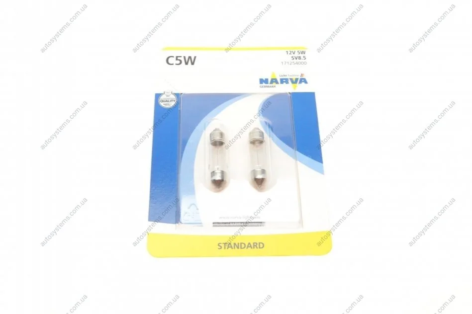 Автолампа C5W 12V 5W SV8.5 (11x35mm) (блістер/к-кт 2шт) NARVA 171254000 (фото 1)