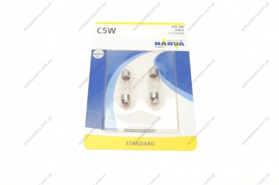Автолампа C5W 24V 5W SV8.5 (11x35mm) (блістер/к-кт 2шт) NARVA 171364000 (фото 1)