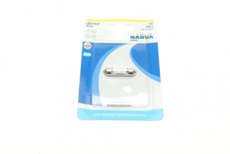 Автолампа 12V 0,6W SV8.5 (9.8x38mm) Festoon (LED) (блістер/1шт) NARVA 180794000