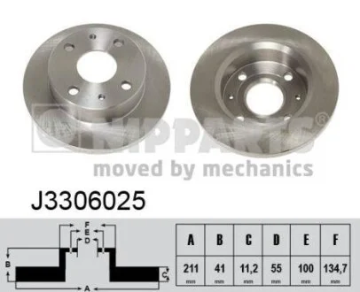 Тормозной диск передний невентилируемый NIPPARTS J3306025