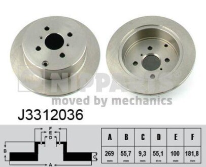 Тормозной диск задний невентилируемый NIPPARTS J3312036