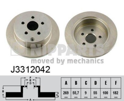 Тормозной диск задний невентилируемый NIPPARTS J3312042