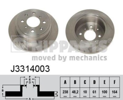 Тормозной диск задний невентилируемый NIPPARTS J3314003