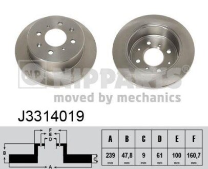 Тормозной диск задний невентилируемый NIPPARTS J3314019