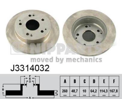 Тормозной диск задний невентилируемый NIPPARTS J3314032