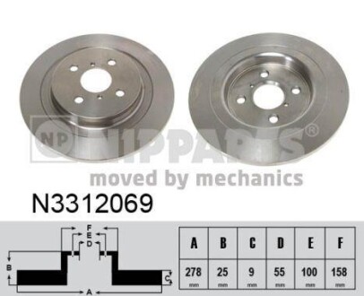 Тормозной диск задний невентилируемый NIPPARTS N3312069