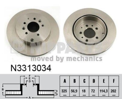 Тормозной диск задний вентилируемый NIPPARTS N3313034