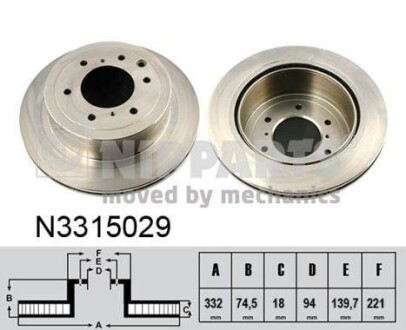 Тормозной диск задний вентилируемый NIPPARTS N3315029