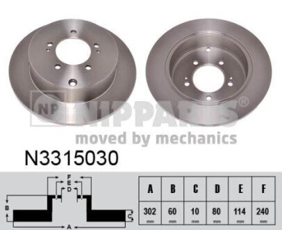 Тормозной диск задний невентилируемый NIPPARTS N3315030