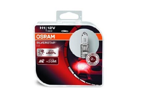 Лампа галогенная Silverstar +60% 12В H1 55Вт +60% OSRAM 64150SV2-HCB