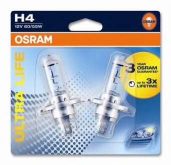 Лампа галогенная Ultra Life 12В H4 60/55Вт OSRAM 64193ULT-02B