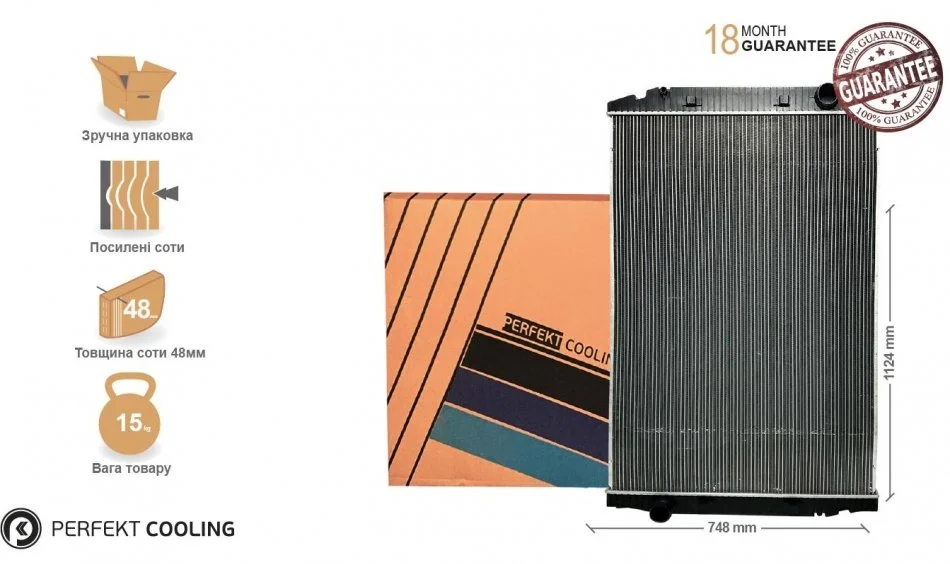 Радиатор без рамы [perfekt cooling] Iveco Stralis AS [02г.--], Trakker [02г.--] 41214781 Perfekt-cooling 701-IV4447-01 (фото 1)