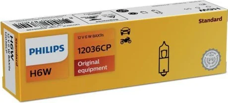 Лампа накаливания H6W 12V 6W PHILIPS 12036CP