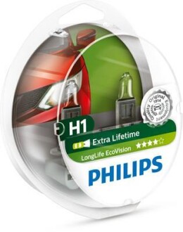 Лампа галогенная Longlife Ecovision 12В H1 55Вт PHILIPS 12258LLECOS2