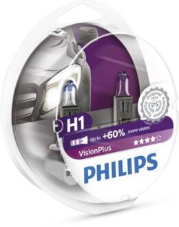 Лампа галогенная Visionplus +60% 12В H1 55Вт +60% PHILIPS 12258VPS2