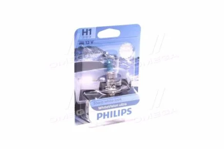 Лампа галогенная Whitevision Ultra 12В H1 55Вт PHILIPS 12258WVUB1