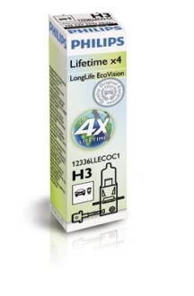 Лампа галогенная Longlife Ecovision 12В H3 55Вт PHILIPS 12336LLECOC1