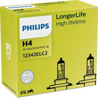 Лампа галогенная Longerlife 12В H4 60/55Вт PHILIPS 12342ELC2