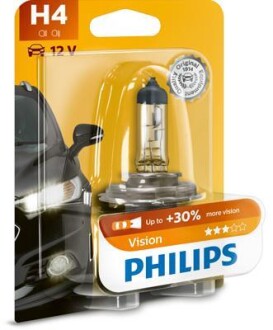 Лампа галогенная Vision +30% 12В H4 60/55Вт +30% PHILIPS 12342PRB1 (фото 1)