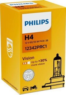 Лампа галогенная Vision +30% 12В H4 60/55Вт +30% PHILIPS 12342PRC1