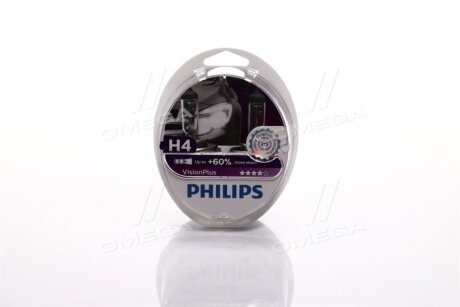 Лампа галогенная Visionplus +60% 12В H4 60/55Вт +60% PHILIPS 12342VPS2