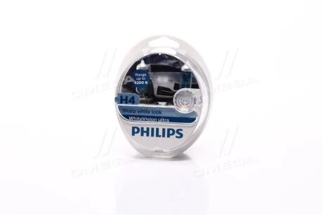 Лампа галогенная Whitevision Ultra 12В H4 60/55Вт PHILIPS 12342WVUSM