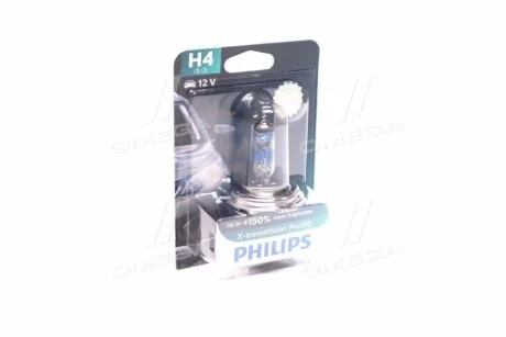 Лампа галогенная X-Tremevision +150% 12В H4 60/55Вт +150% PHILIPS 12342XVPB1