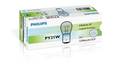 Лампа накаливания желтая PY21W 12V 21W PHILIPS 12496LLECOCP