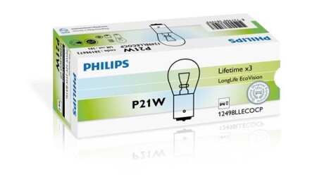 Лампа накаливания P21W 12V 21W PHILIPS 12498LLECOCP