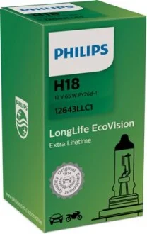 Лампа галогенная Longlife Ecovision 12В H18 65Вт PHILIPS 12643LLC1