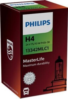 Лампа галогенная Masterlife 24В H4 75/70Вт PHILIPS 13342MLC1