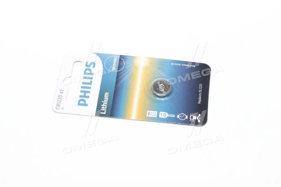 Батарейка CR1220 - 3.0V coin 1-blister (12.5 x 2.0) - Lithium B1 PHILIPS CR1220/00B (фото 1)