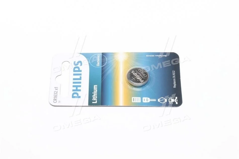 Батарейка CR1632 - 3.0V coin 1-blister (16.0x 3.2) - Lithium B1 PHILIPS CR163200B (фото 1)