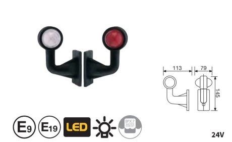 Фонарь габарит LED рог г-образный левый 12/24 L-113 E9, E19 SERTPLAS 0207LLEDLKB