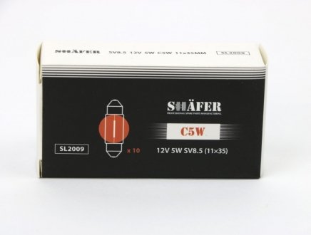 Лампа накаливания 12V 5W C5W SV8.5 (11×35) (картонная упаковка по 10шт)) SHAFER SL2009