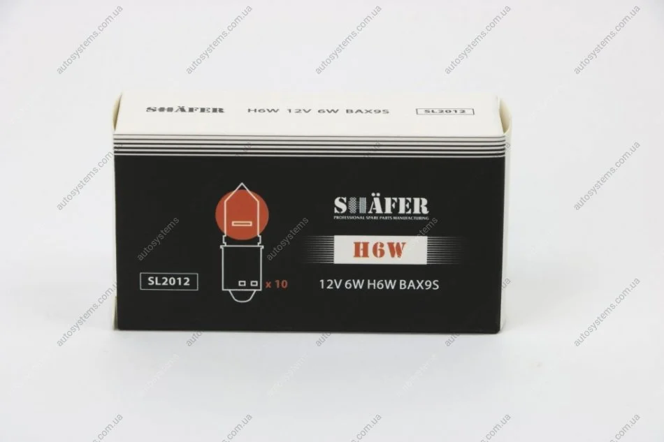 Лампа розжарювання 12V 6W H6W BAX9S (картонна упаковка по 10шт))) SHAFER SL2012 (фото 1)