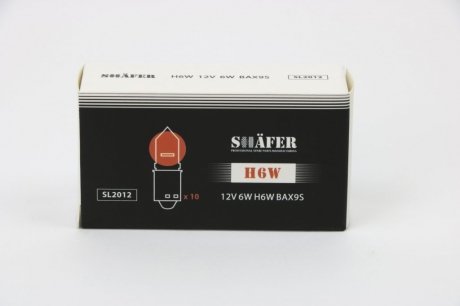 Лампа накаливания 12V 6W H6W BAX9S (картонная упаковка по 10шт)) SHAFER SL2012