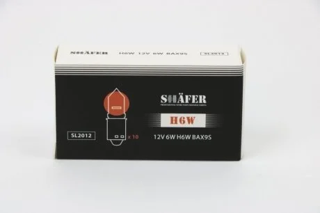 Лампа накаливания 12V 6W H6W BAX9S (картонная упаковка по 10шт)) SHAFER SL2012
