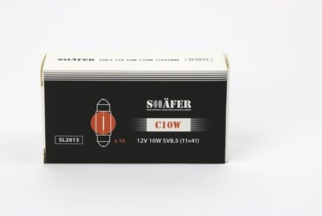 Лампа розжарювання 12V 10W SV8.5 (11×41) (картонна упаковка по 10шт))) SHAFER SL2013