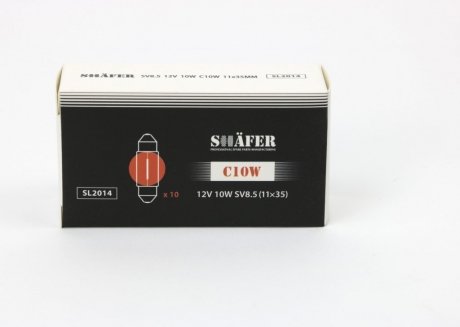 Лампа накаливания 12V 10W C10W SV8.5 (11×35) (картонная упаковка по 10шт)) SHAFER SL2014
