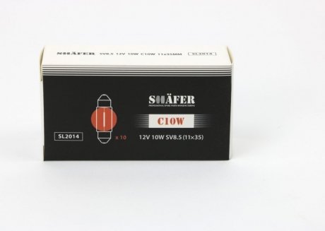Фото лампа накаливания 12V 10W C10W SV8.5 (11×35) (картонная упаковка по 10шт)) SHAFER SL2014 Лампа накаливания 12V 10W C10W SV8.5 (11×35) (картонная упаковка по 10шт)) SHAFER SL2014