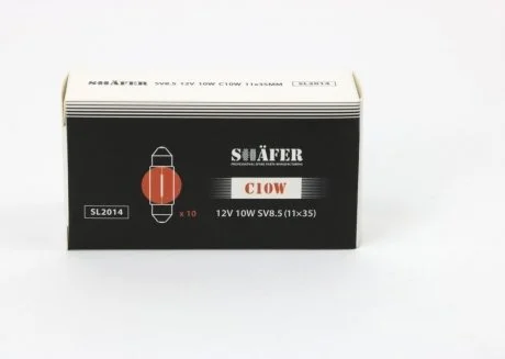 Лампа накаливания 12V 10W C10W SV8.5 (11×35) (картонная упаковка по 10шт)) SHAFER SL2014