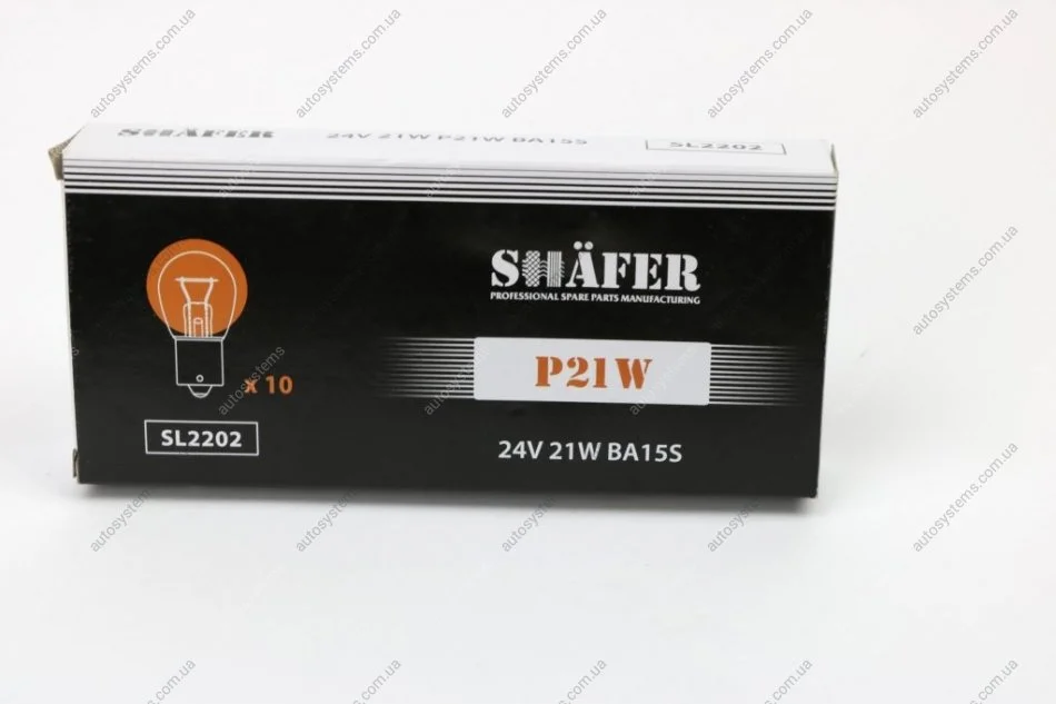 Лампа розжарювання 24V 21W P21W BA15S (картонна упаковка по 10шт))) SHAFER SL2202 (фото 1)