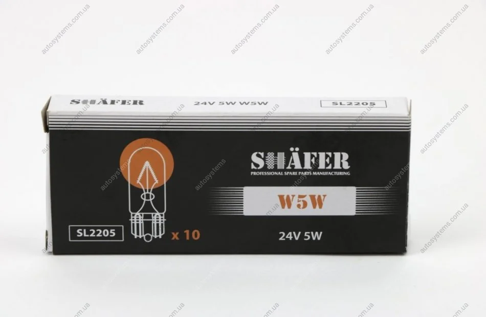 Лампа розжарювання 24V 5W W5W (картонна упаковка по 10шт))) SHAFER SL2205 (фото 1)
