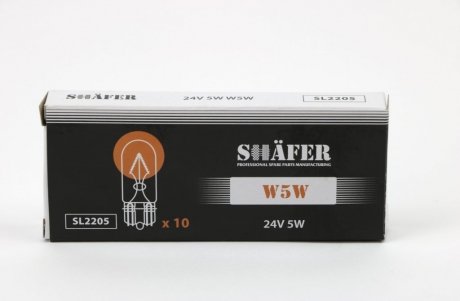 Лампа накаливания 24V 5W W5W (картонная упаковка по 10шт)) SHAFER SL2205