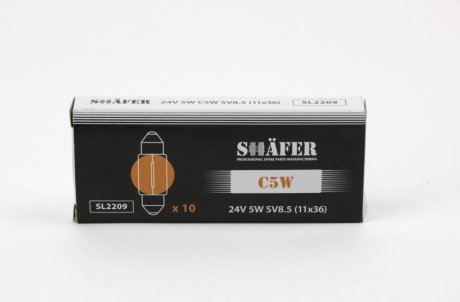 Лампа накаливания 24V 5W C5W SV8.5 (11x36) (картонная упаковка по 10шт)) SHAFER SL2209