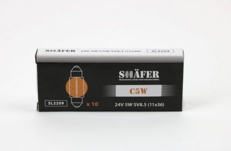 Лампа розжарювання 24V 5W C5W SV8.5 (11x36) (картонна упаковка по 10шт))) SHAFER SL2209